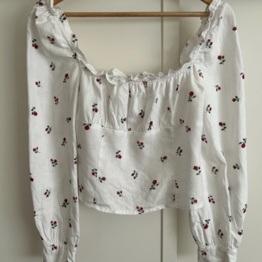 Reformation ‘Reign’ Floral Linen Long Sleeve Top